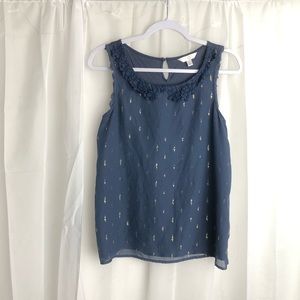 Lauren Conrad Dusty Blue/Gray Decorative Tank with faded/distressed gold detail